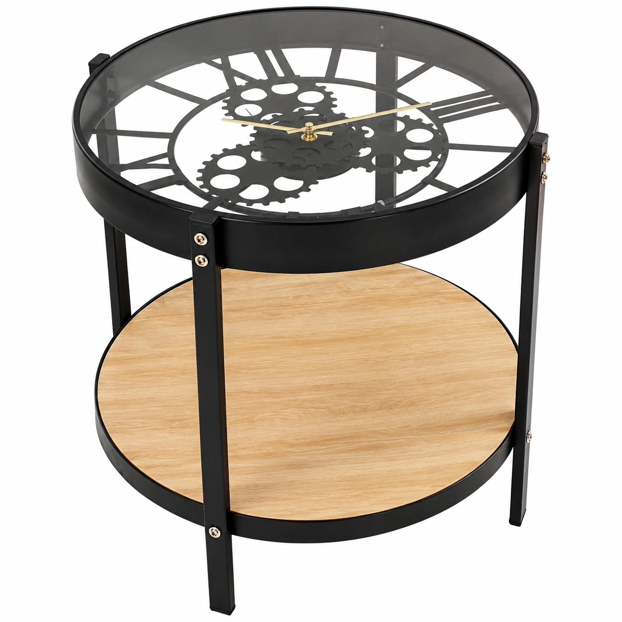 table-d-appoint-ronde-avec-horloge-en-metal-et-verre-couleur-noire-et-transparente-ptfvj11594ka